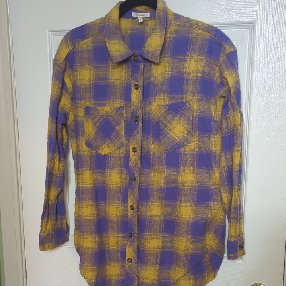 Maurices Purple and Yellow Plaid Casual Button Down Shirt
